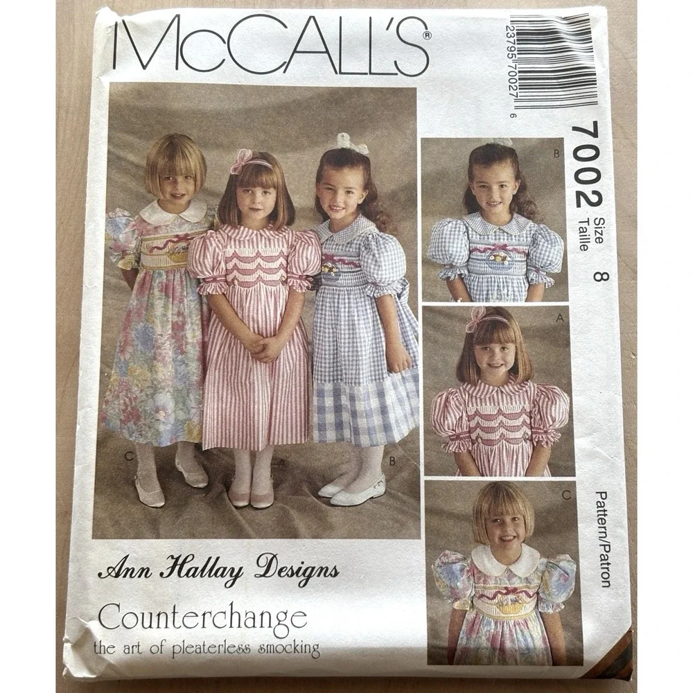 Vtg Ann Hallay Pattern Girls Dress Size 8 UNCUT Pleaterless Smocking 7002 1994